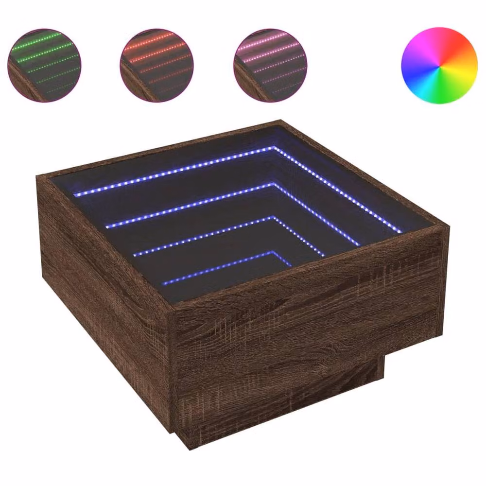 Berkfield Home Decorative LED Coffee Table in Brown Oak, W/D/H: 50 x 50 x 30 cm – 2