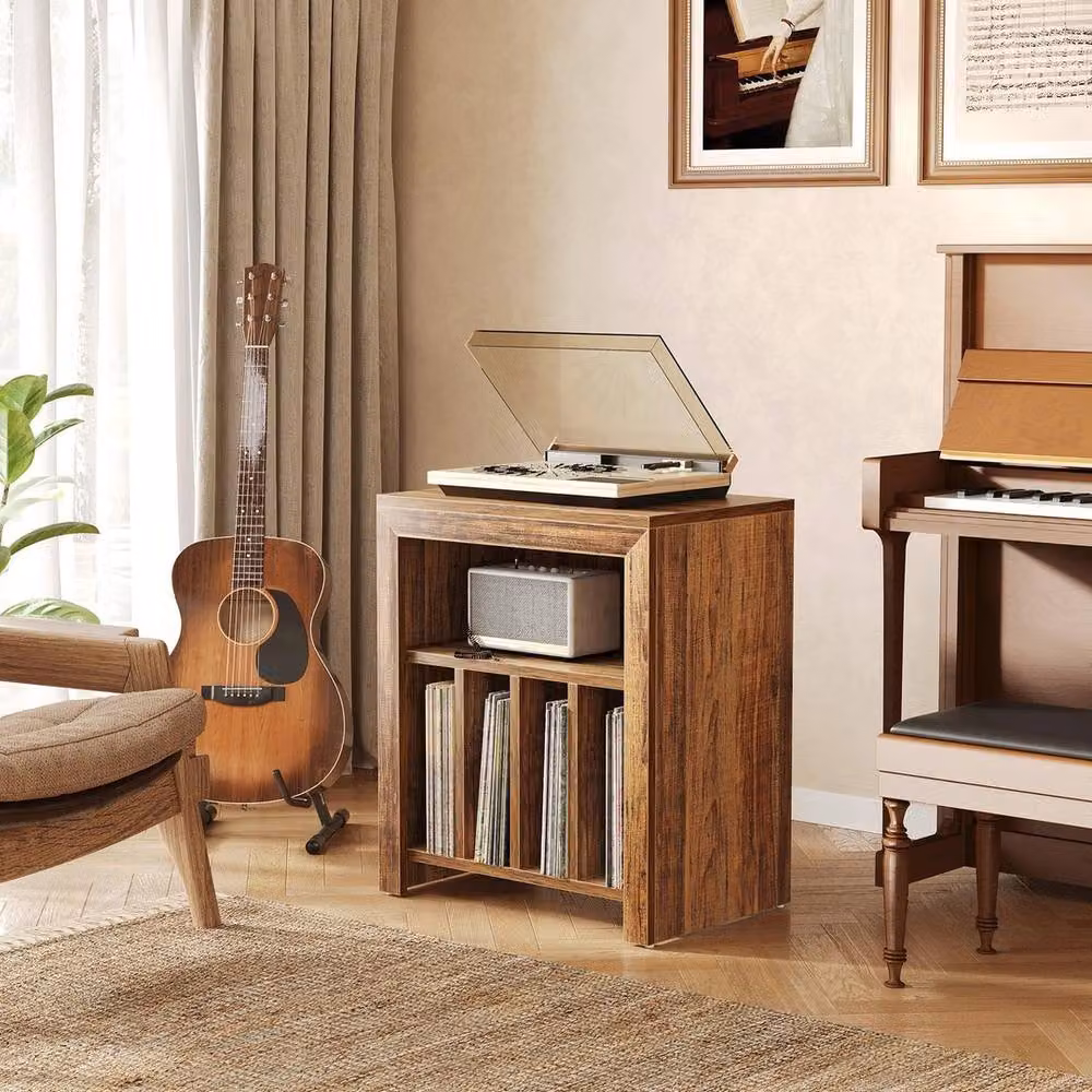 VOGREX Large Wooden Vinyl Album Turntable Cabinet and Record Player Stand in Brown – 2