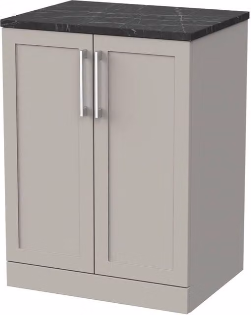 Balterley Stonnall 2 Door Freestanding Bathroom Vanity with Black Pietra Stone Top, Pebble Grey, Width: 60 cm