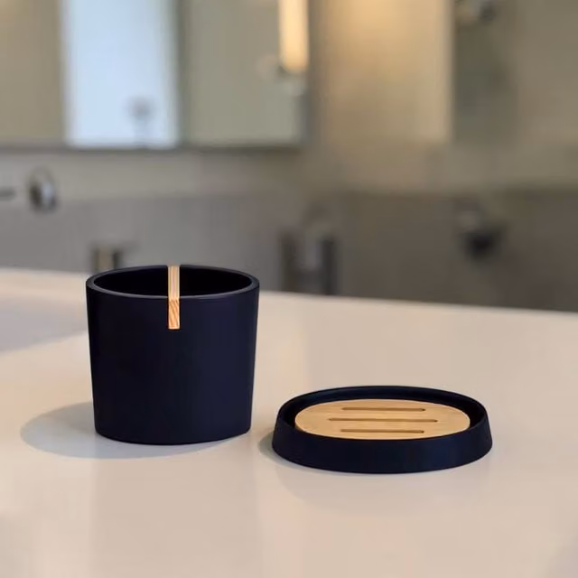 Showerdrape Sonata Bamboo Bathroom Accessory Set with Soap Dish and Toothbrush Holder in Black – 1