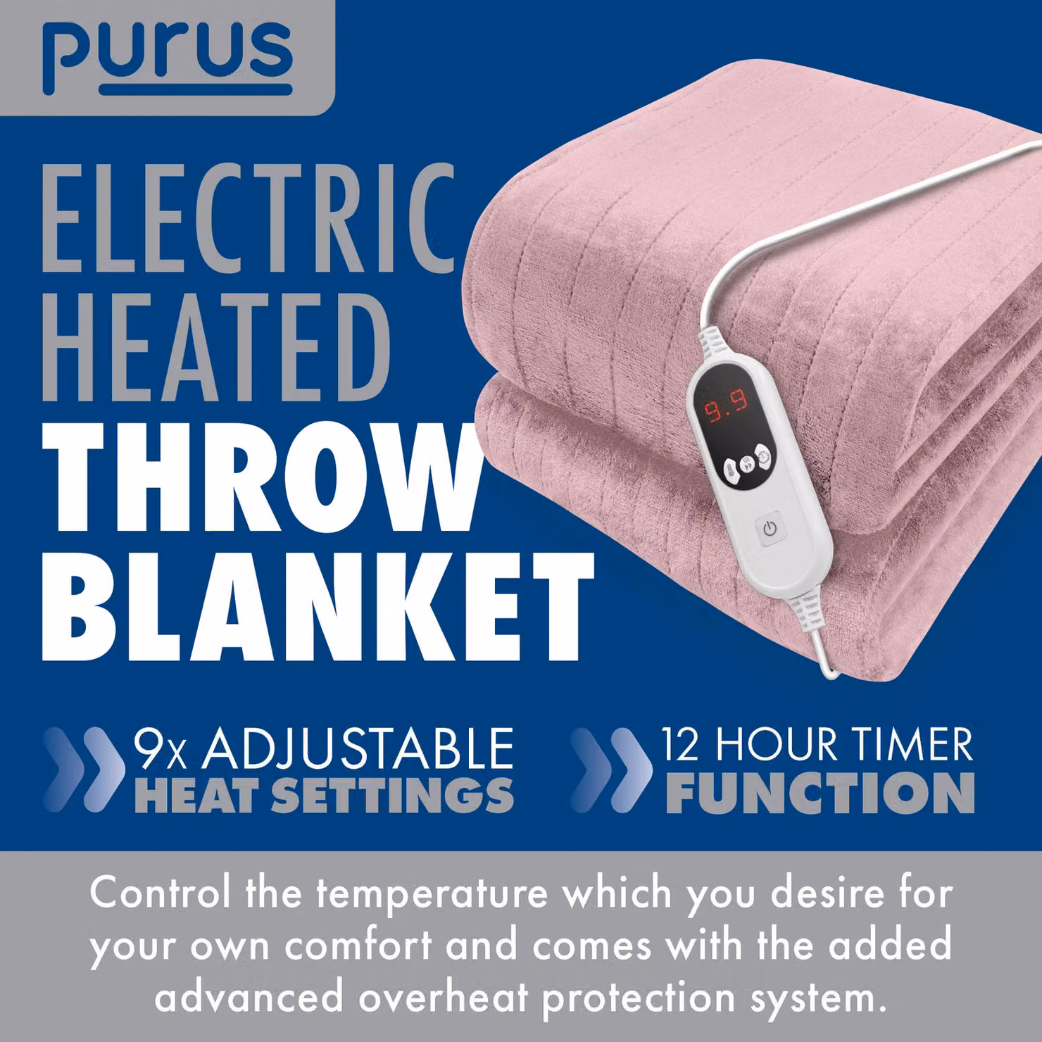 Purus Deluxe Pink XL Electric Heated Throw Blanket with Soft Fleece, Variable Heat and Timer Settings – 2