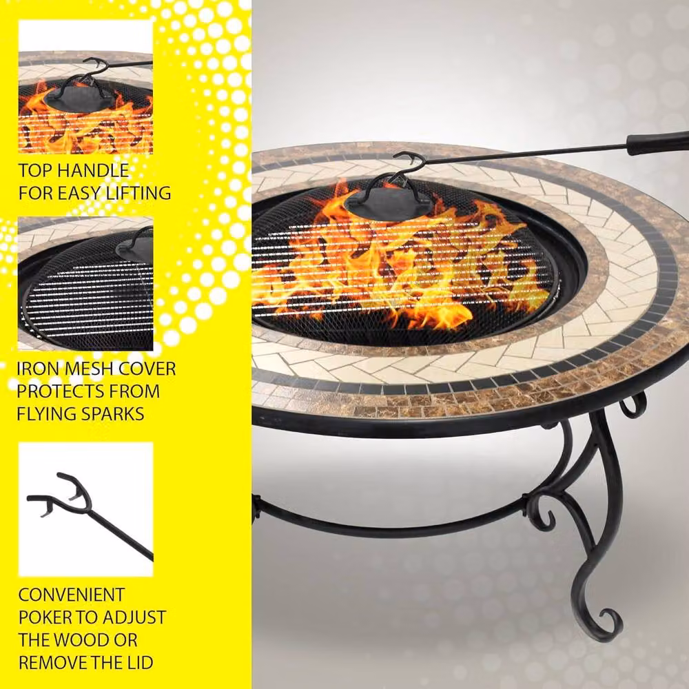 Centurion Supports TOPANGA Multi-Functional Garden Fire Pit, Coffee Table, Barbecue and Ice Bucket with Ceramic Tiles in Brown, Black and Multicolour, W/D/H: 80 x 80 x 42 cm – 5