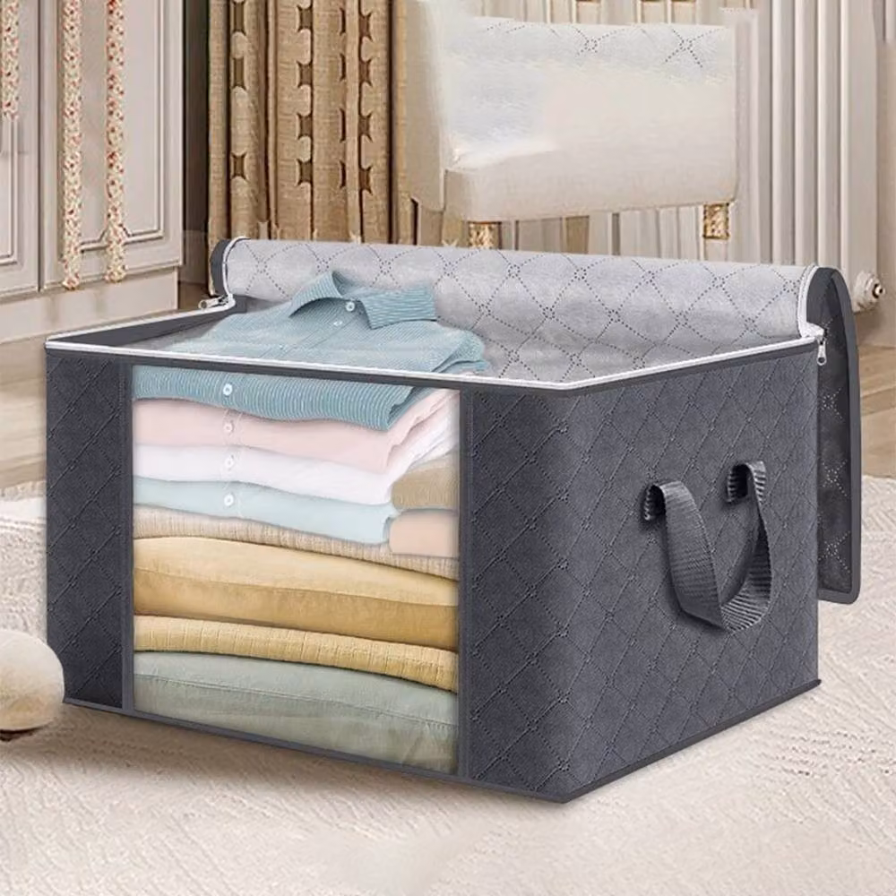 Havendro Set of 6 Grey Fabric Zipped Clothes Storage Bags, 60L Each, with Handles and Lids for Underbed or Wardrobe Organising – 4