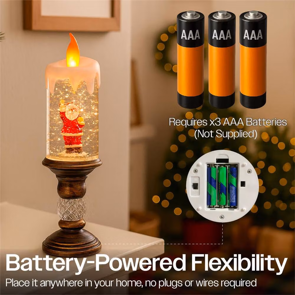 mysmartbuy Snow Swirl Glitter LED Pillar Candle with Warm White and Yellow Lights, H 27 x W 8.3 x D 8.3 cm – 2