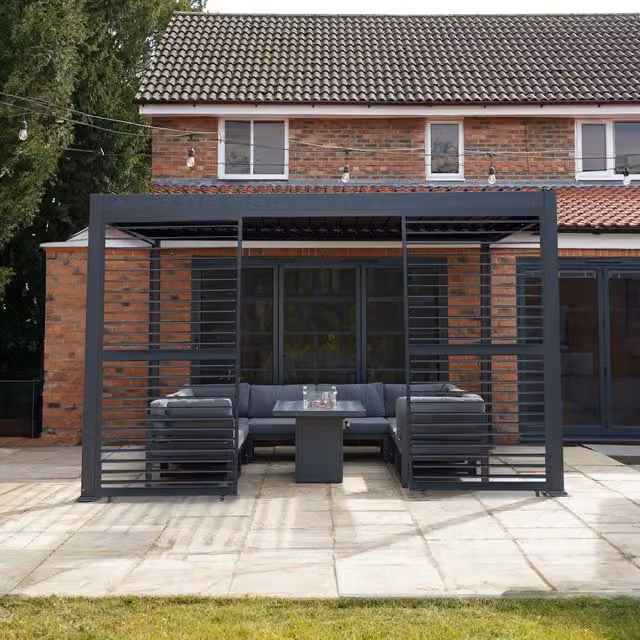 Monster Shop Grey Aluminium Pergola with 2 Side Panels W: 390 cm, D: 300 cm