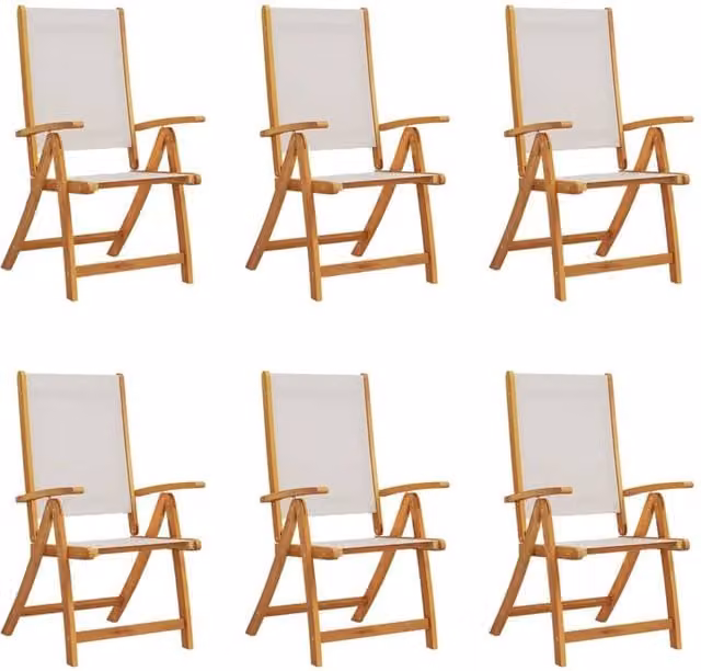 Berkfield Home Set of 6 Folding Garden Chairs in Brown Acacia Wood and Textilene