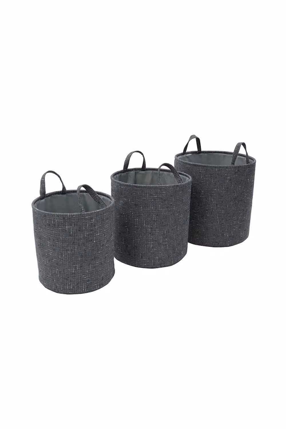 JVL Shadow Set of 3 Round Fabric Storage Baskets with Handles in Grey – 4