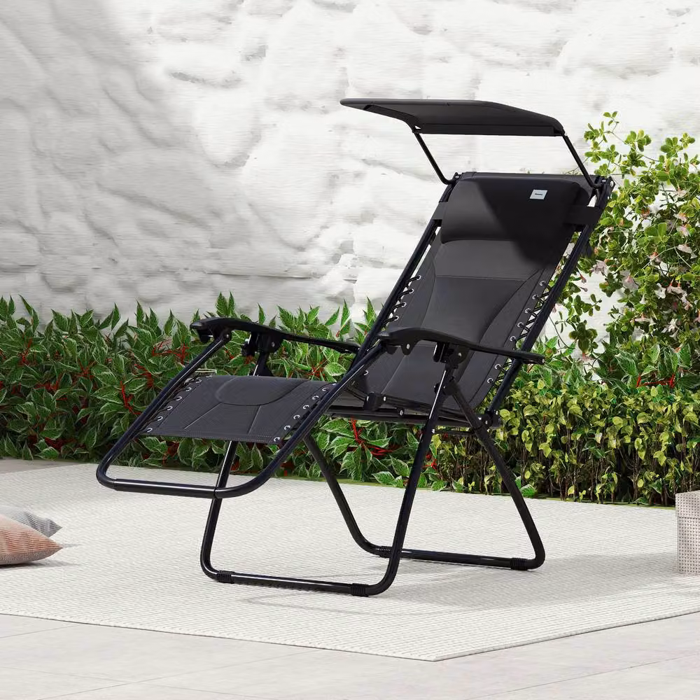 ERGOVEXA Zero Gravity Lounger Chair in Black with Sun Canopy, Adjustable Headrest and Side Tray – 5