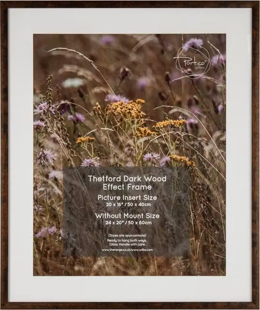 Thetford Modern Rectangular Single Wall Frame, Brown, W: 50.8 cm, H: 50.8 cm