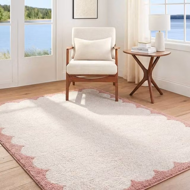 Livabliss Fossay Shag Washable Modern High Pile Living Room Rug in Ivory, Black and Pink, W: 160 cm, L: 215 cm – 1