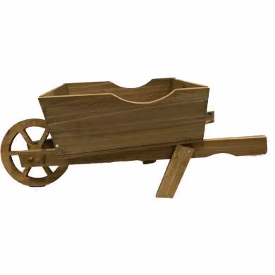 Groundlevel Brown Wooden Wheel Barrow Planter and Flower Pot – 2