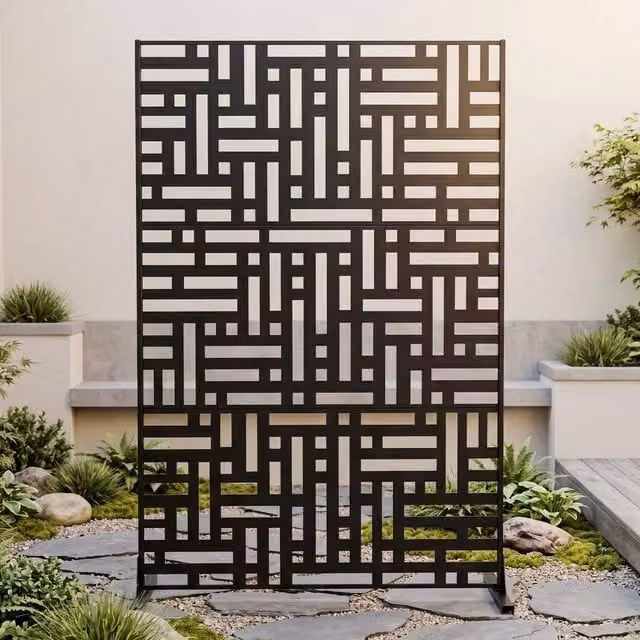 Kelvenix Black Powder-Coated Galvanised Steel Freestanding Louvered Fence Panel, Height: 183 cm