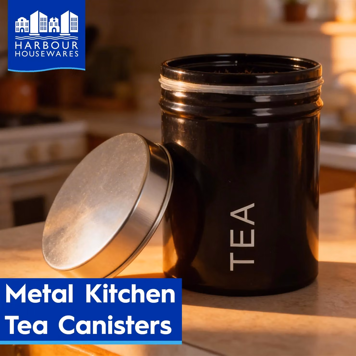 Harbour Housewares Metal Tea Storage Canister with Airtight Lid, Grey – 8