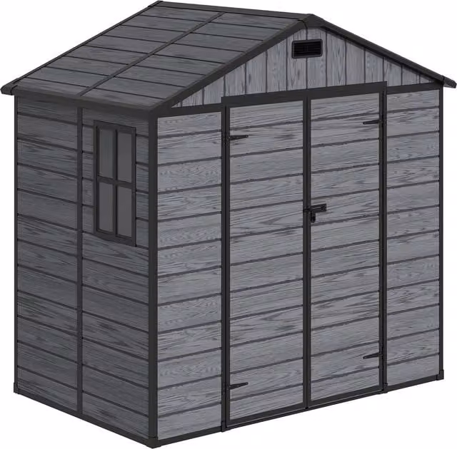Breeins Plastic Garden Storage Shed with Window and Double Doors, Dark Grey, W: 243.84 cm, D: 121.92 cm, H: 182.88 cm