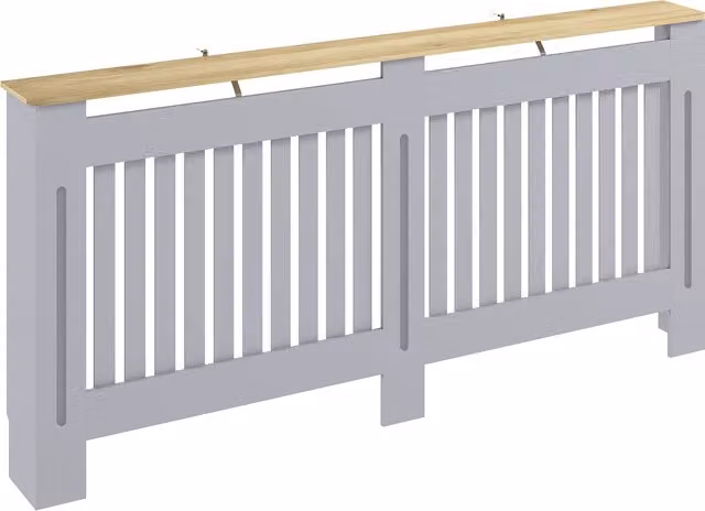 HOMCOM Grey Slatted Radiator Cover Painted MDF Cabinet with Line Grill Design, W: 172 cm, D: 19 cm, H: 81 cm – 1