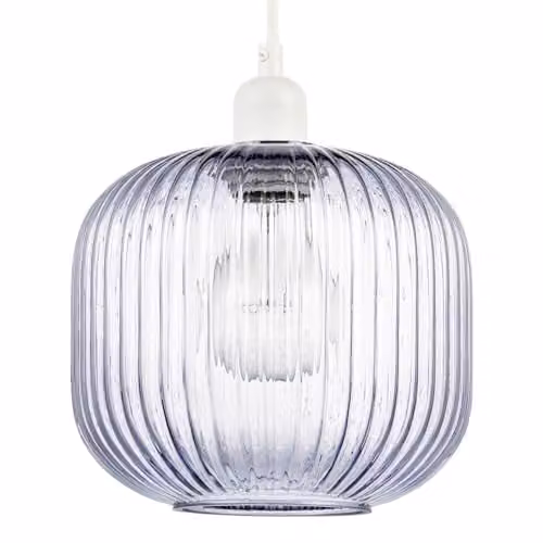 Happy Homewares Modern Round Ribbed Glass Pendant Lamp Shade in Purple Lilac, W: 20 cm, H: 18 cm – 1