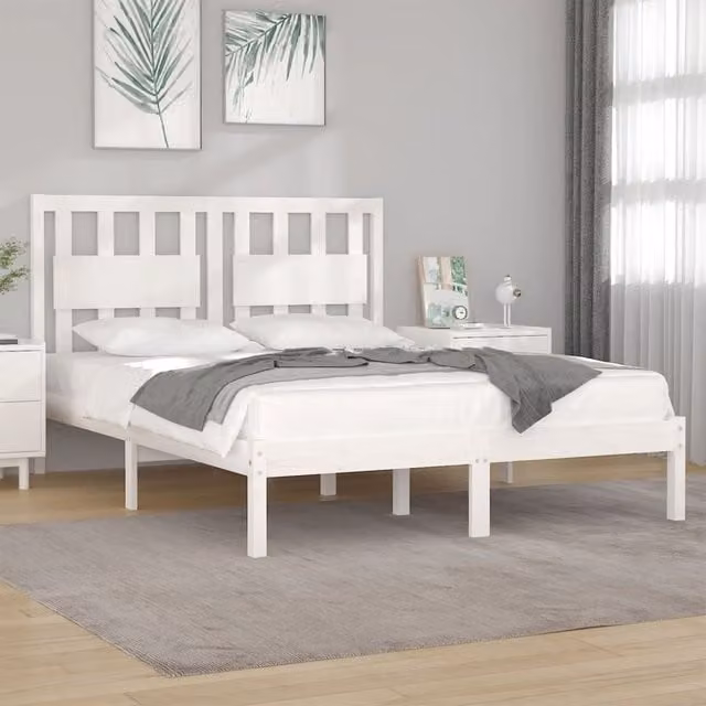 Berkfield Home White Solid Wood Pine Bed Frame W: 160 cm, D: 200 cm