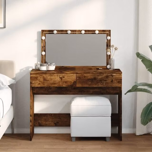 Berkfield Home Hollywood LED Dressing Table in Smoked Oak Brown, W/D/H: 100 x 40 x 120 cm – 1