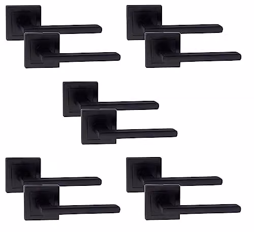 Golden Grace Leon Straight Door Handles, Matt Black, 5 Pairs, 52mm – 1
