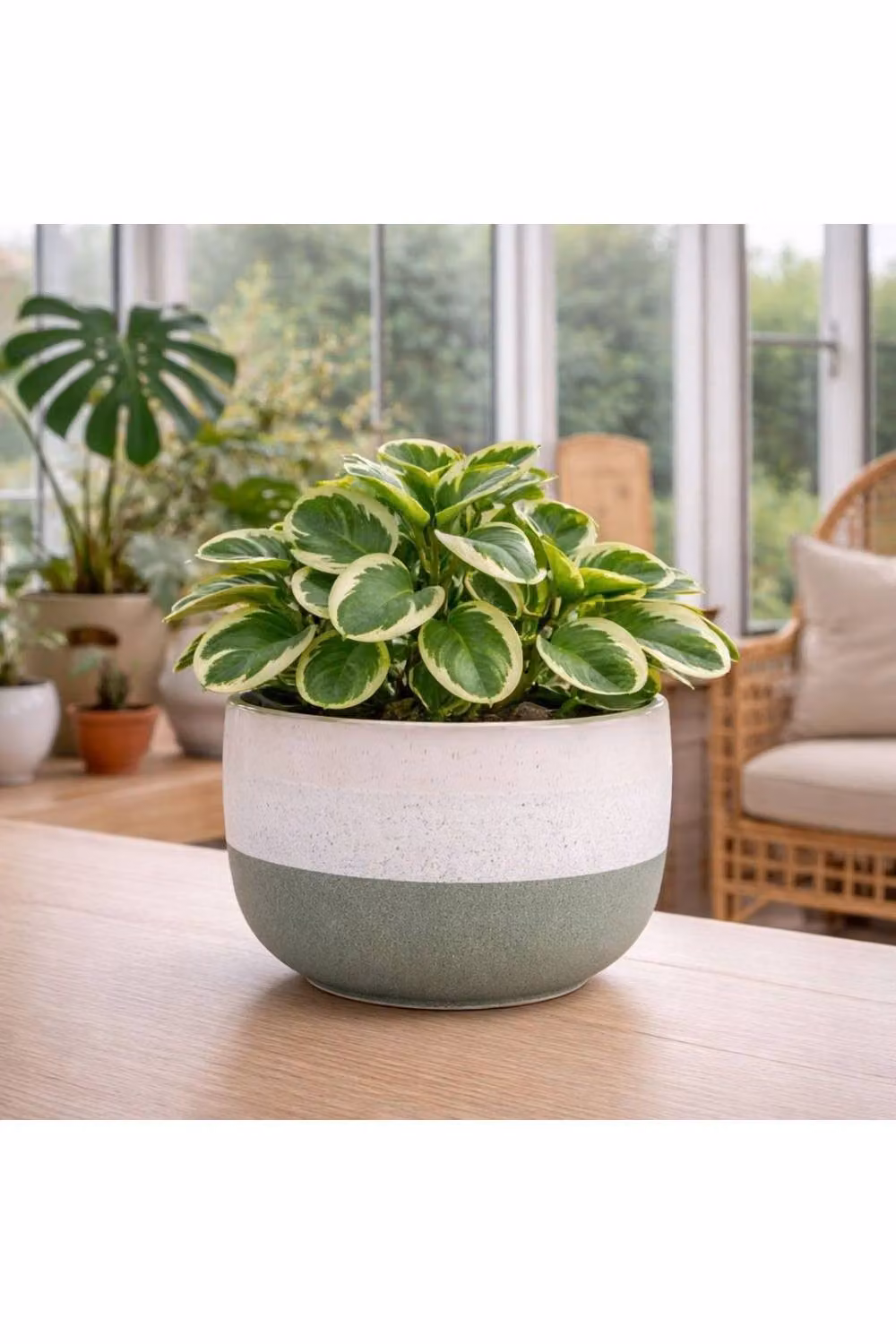 KDMD Hortus Green and White Bordeaux Ceramic Stoneware Pot, H 12 cm x Dia 17 cm – 3