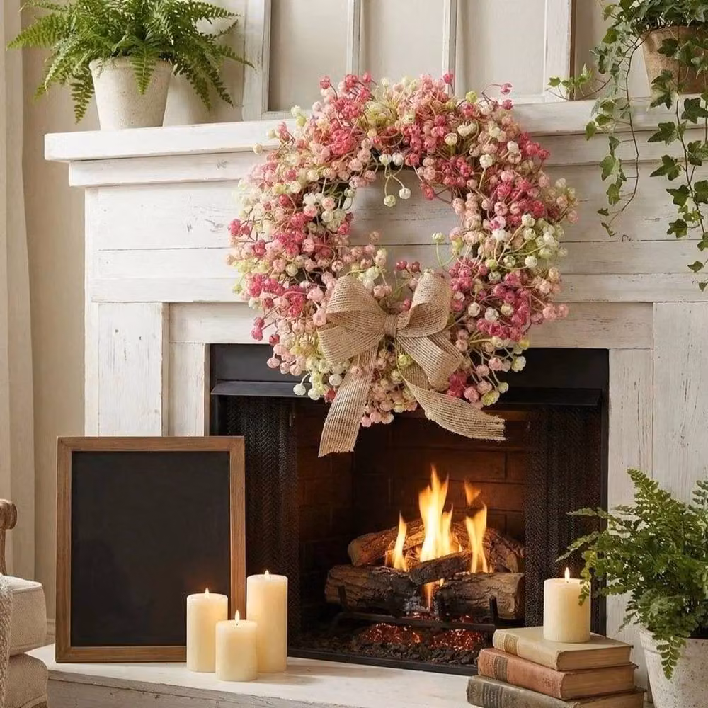 SPETLEK Red Round Artificial Eucalyptus Wreath with Flowers and Leaves, Diameter: 100 cm – 4
