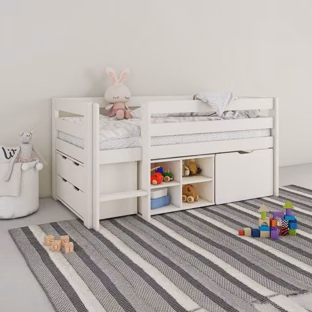 Noomi Midsleeper Shorty Childrens Bed with Storage Drawers in White