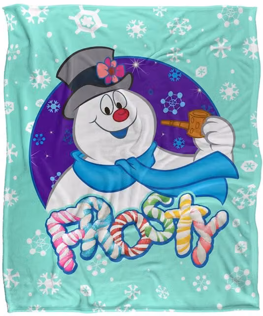 Warner Brothers Frosty The Snowman Silky Touch Super Soft Fluffy Throw Blanket in White and Multicolour, W: 152 cm, D: 127 cm