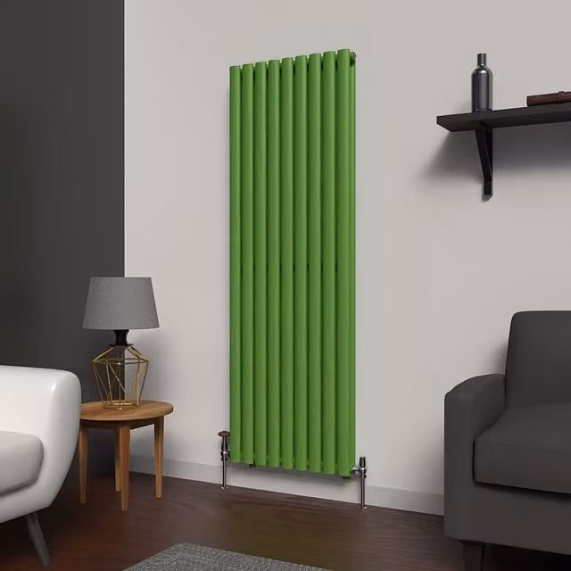 Lux Heat Oval Coloured Vertical Steel Radiator in Green, H: 160 cm, W: 54 cm