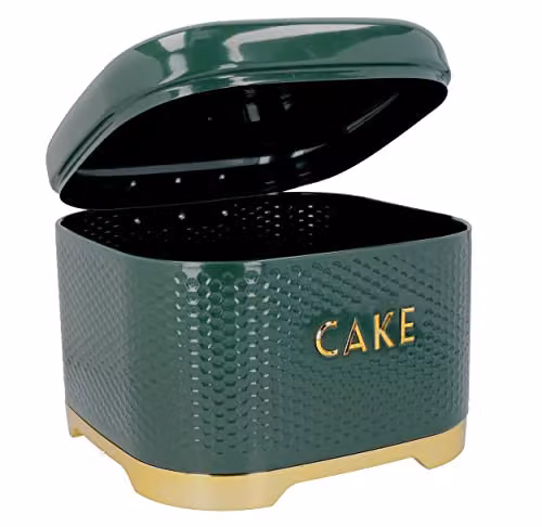 Lovello Geometric Cake Storage Tin with Lid in Green and Gold, W: 26 cm, D: 26 cm, H: 2 cm – 2