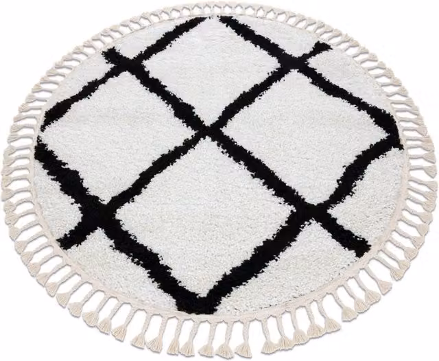 RugsX Berber Round Geometric Boho Rug in White and Grey, Diameter: 160 cm – 1