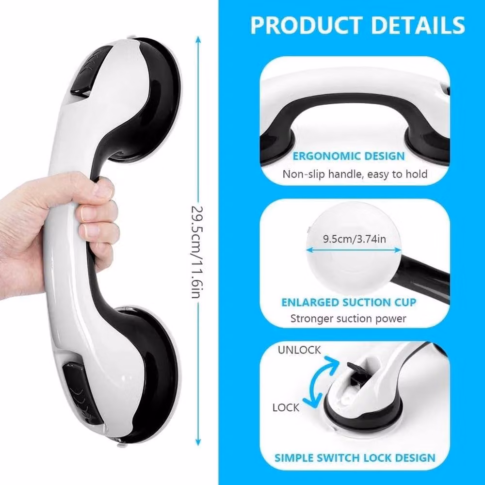 EONLION 2 Pack White Matt Suction Safety Support Hand Rail with Non-Slip Grip and Stainless Steel Core – 4