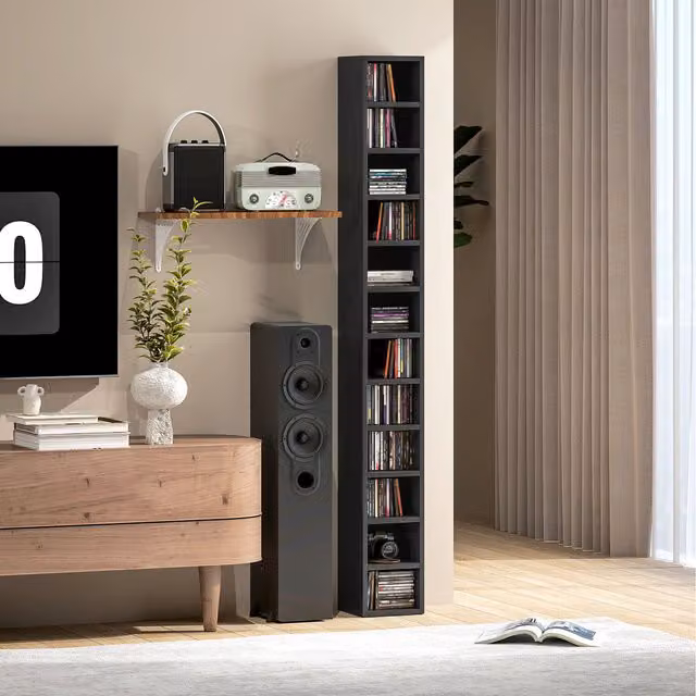 HOMCOM 12 Tier Modern Media Storage Cabinet in Black