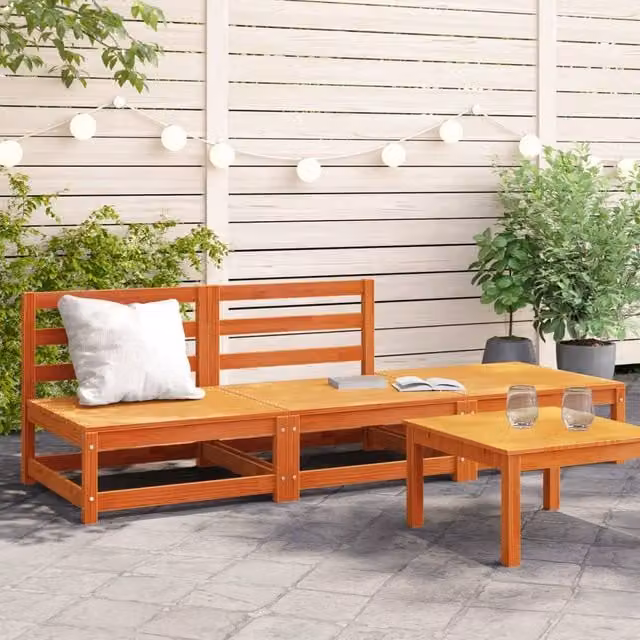 Berkfield Home Rustic Armless Garden Sofa and Footstool Set in Waxed Brown Solid Pine Wood – 1