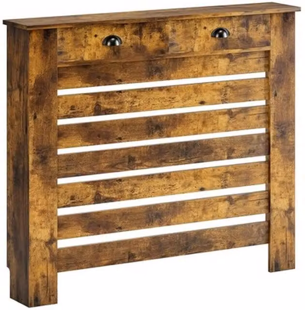 NESTLUNE Radiator Cover with Drawer, Brown Horizontal Slat Wood Design, W: 100 cm, D: 15 cm, H: 15 cm