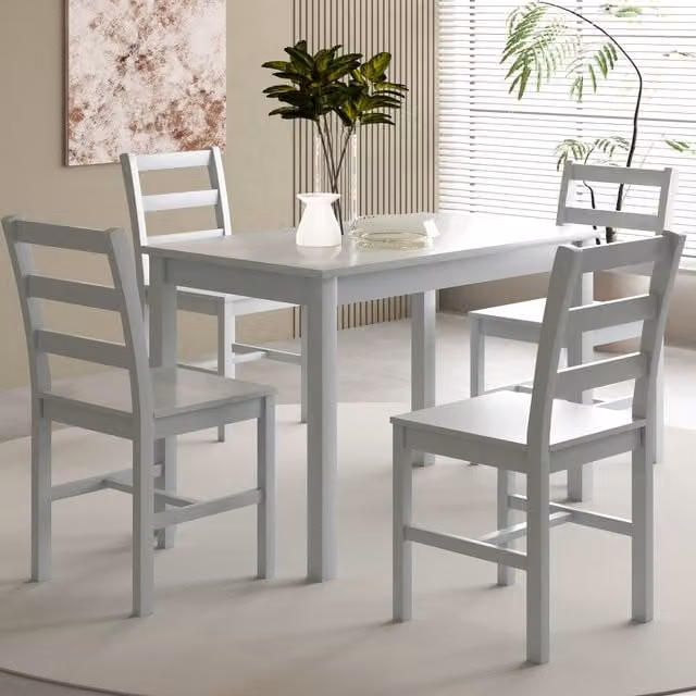 Comfy Living Modern Rectangular Wooden Dining Table and Chairs Set in Grey and White, Width: 108 cm