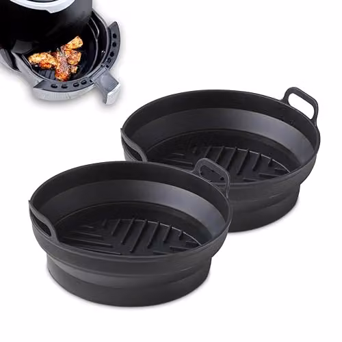 Tower Round Silicone Air Fryer Trays, 2-Piece Black Non-Stick Reusable Liners, T843090 – 1
