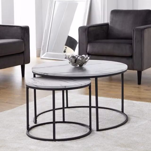 Julian Bowen Bellini Round Nest of 2 Coffee Tables in White and Black – 1