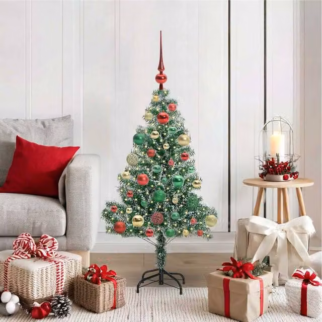 Berkfield Home Snow Flocked Artificial Christmas Tree with LED Lights, Green, Height: 120 cm