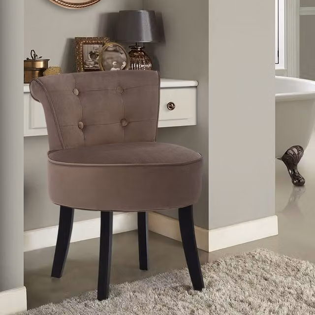 Livingandhome Modern Grey and Brown Linen Childrens Vanity Stool