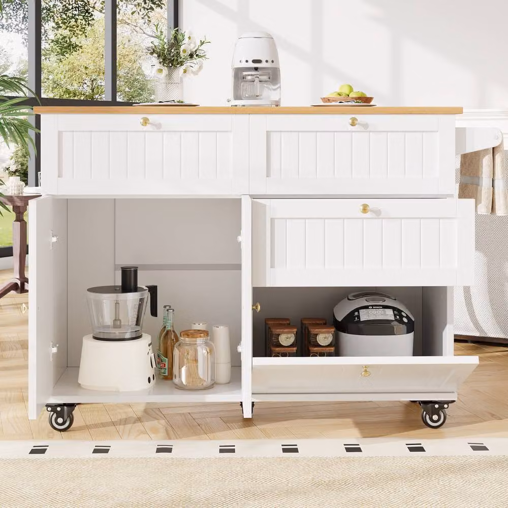 Fascinate White Rolling Drop-Leaf Kitchen Island with Storage – 2
