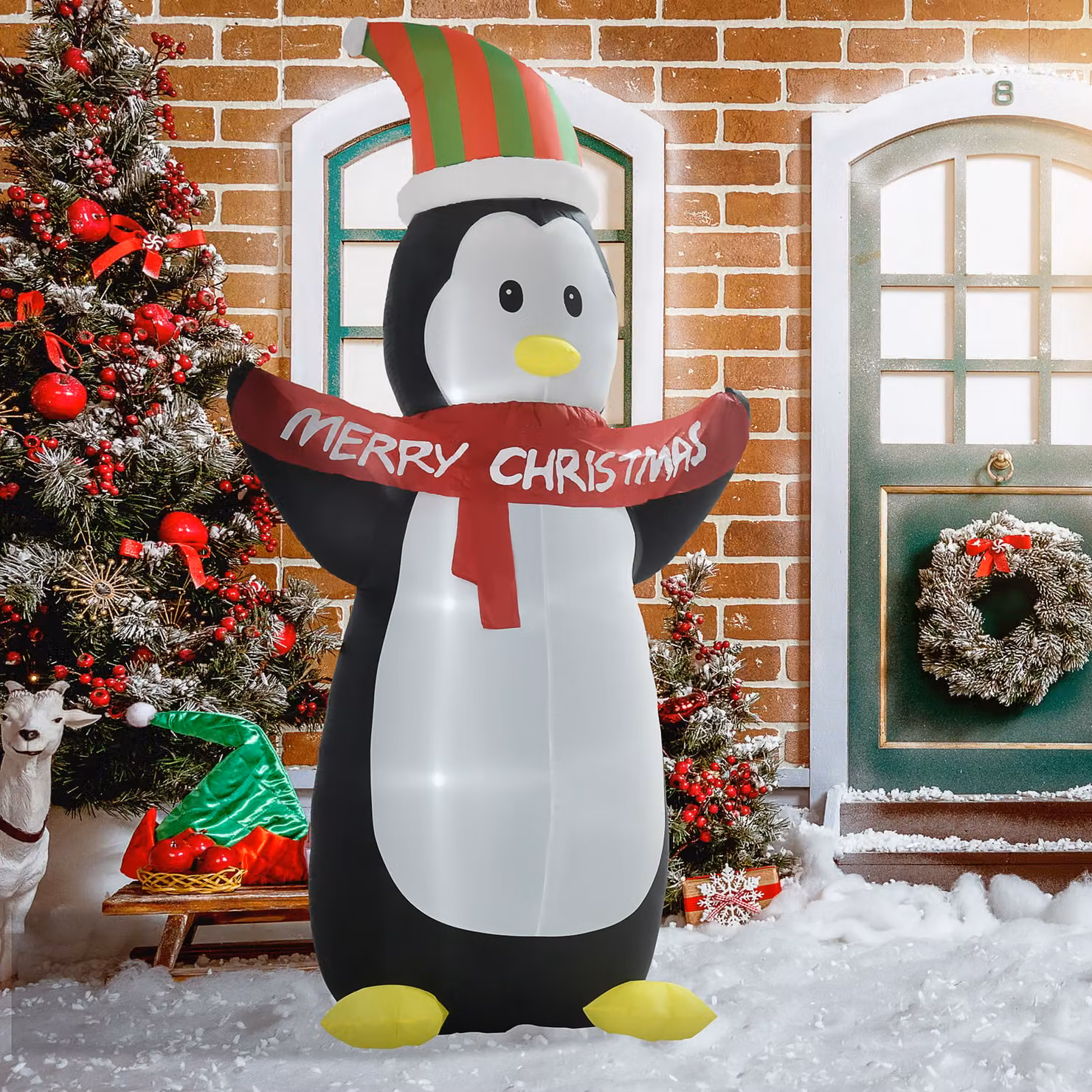 HOMCOM 243cm Inflatable Penguin Christmas Decoration with Merry Christmas Banner and LED Lights for Indoor and Outdoor Use – 2