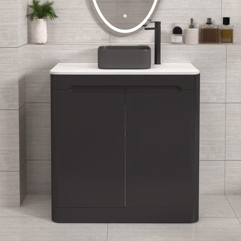 Royal Bathrooms Venice 800mm Matt Nocturne Black Floor Standing 2 Door Vanity Unit with Art Square Basin