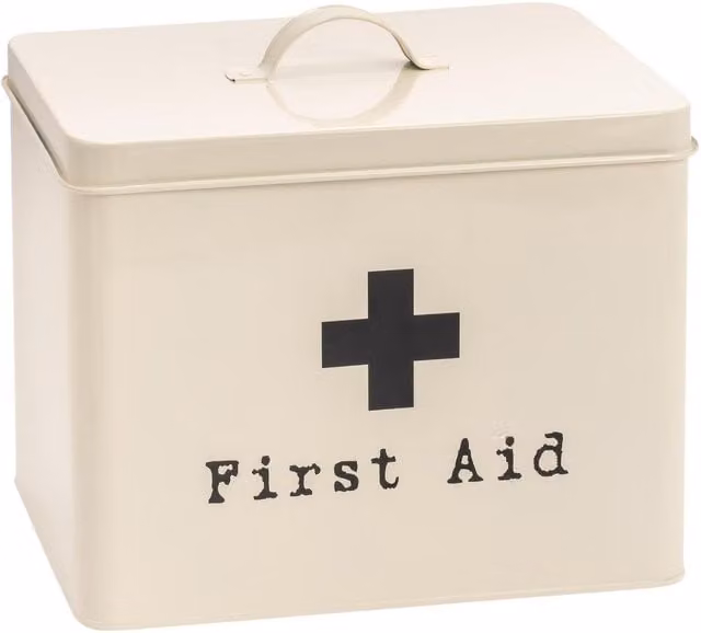 Harbour Housewares Vintage Metal First Aid Box with Lid and Handles, White, W/D/H: 29 x 29 x 29 cm