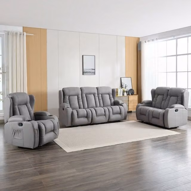 More4Homes Caesar Grey Technology Fabric Modern Manual Recliner Sofa Set (3+2+1 Seater)