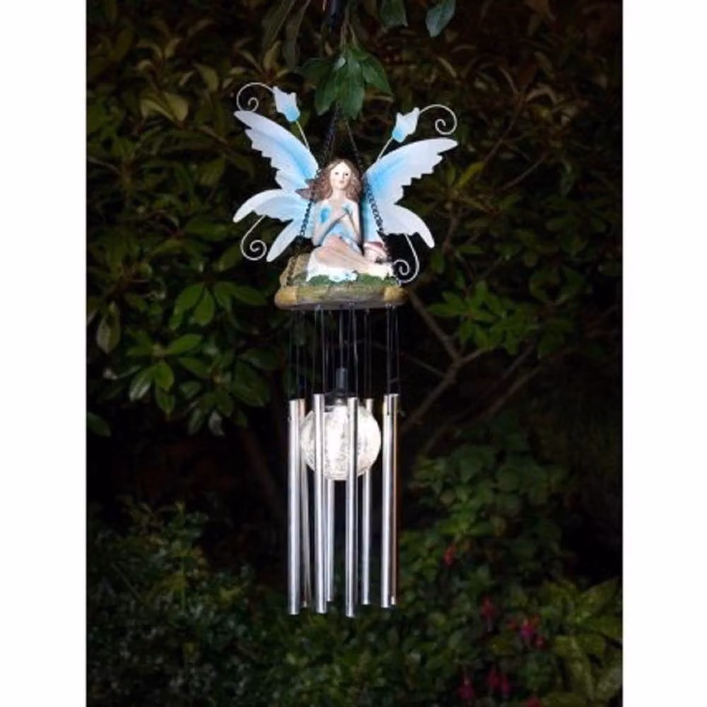 NESTLUNE Blue Solar Powered Fairy Wind Chime, H 100 cm x W 15 cm x D 15 cm – 3