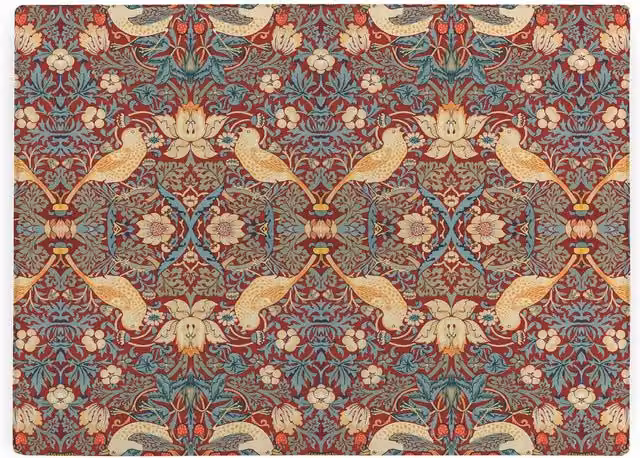 Purely Home Red Strawberry Thief Glass Rectangular Worktop Protector with William Morris Artwork