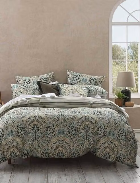 MM Linen Andora Green Mix Pure Cotton Sateen Bedding Set with Duvet Cover and Pillowcase, W: 140 cm, L: 200 cm