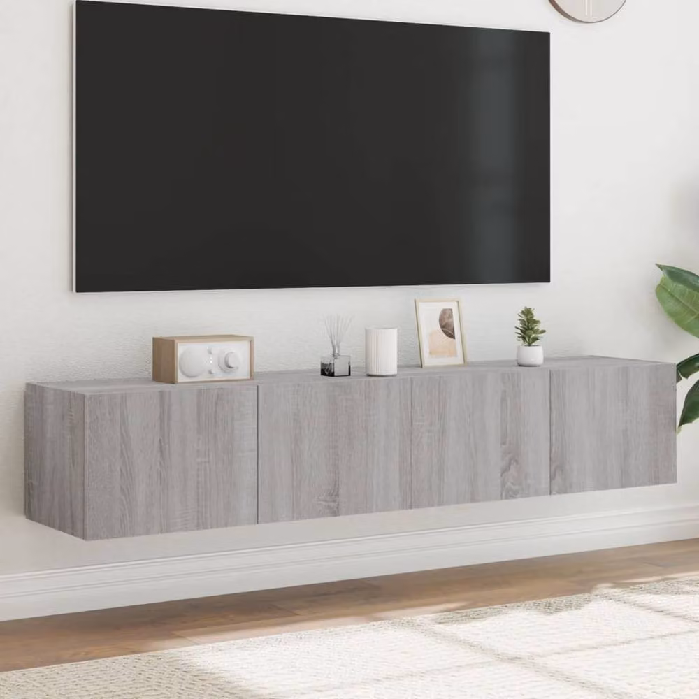 Berkfield Home Set of 2 Modern TV Wall Cabinets with LED Lights in Grey Sonoma, W/D/H: 80 x 35 x 31 cm – 2