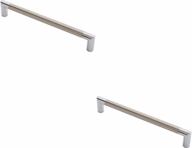Loops 2x Large Round Bar Mitred Door Handles in Polished Chrome, W: 32.5 cm, D: 1.9 cm