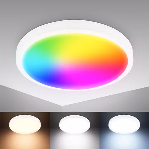 B.K.Licht Smart WiFi Bluetooth LED Ceiling Panel, Dimmable RGBW CCT Colour Changing Light in White, W/D/H: 27 x 27 x 6 cm
